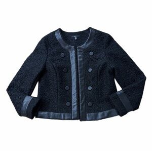 DREW Audrey Textured and Faux Leather Black Blazer